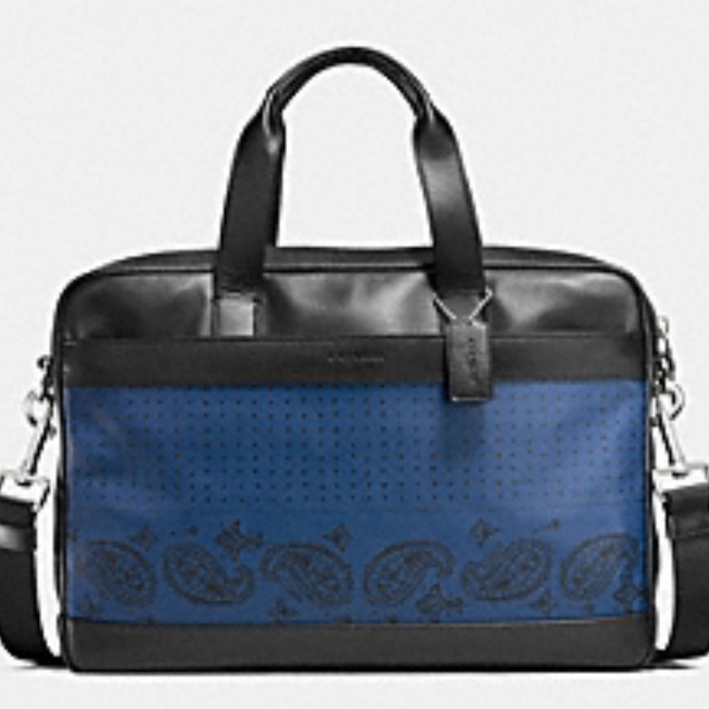 Coach Hamilton Blue and Black Paisley Leather Briefcase